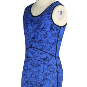 Full view of women's 3mm blue camo spearfishing wetsuit